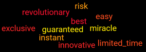 Top 10 Overused SEO Phrases to Avoid - Best, Revolutionary, Miracle, Guaranteed, Instant, No Risk, Easy, Limited Time, Innovative, Exclusive, arranged as a word cloud