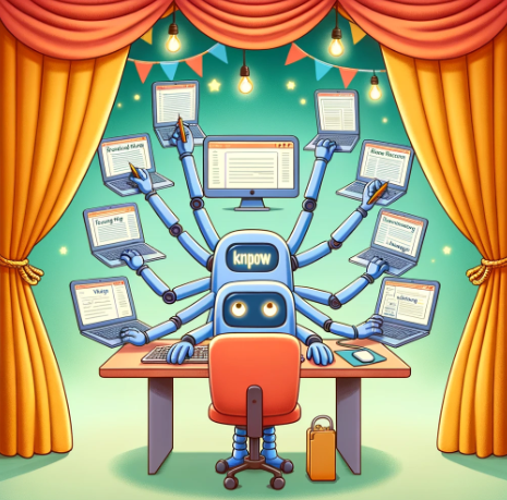 Illustration of a robot SEO Consulting business with multiple laptops