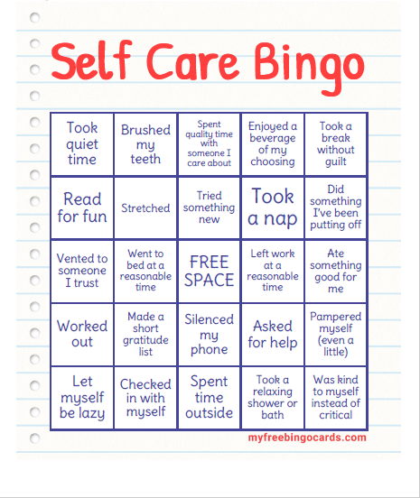 Self Care Bingo Card for Men