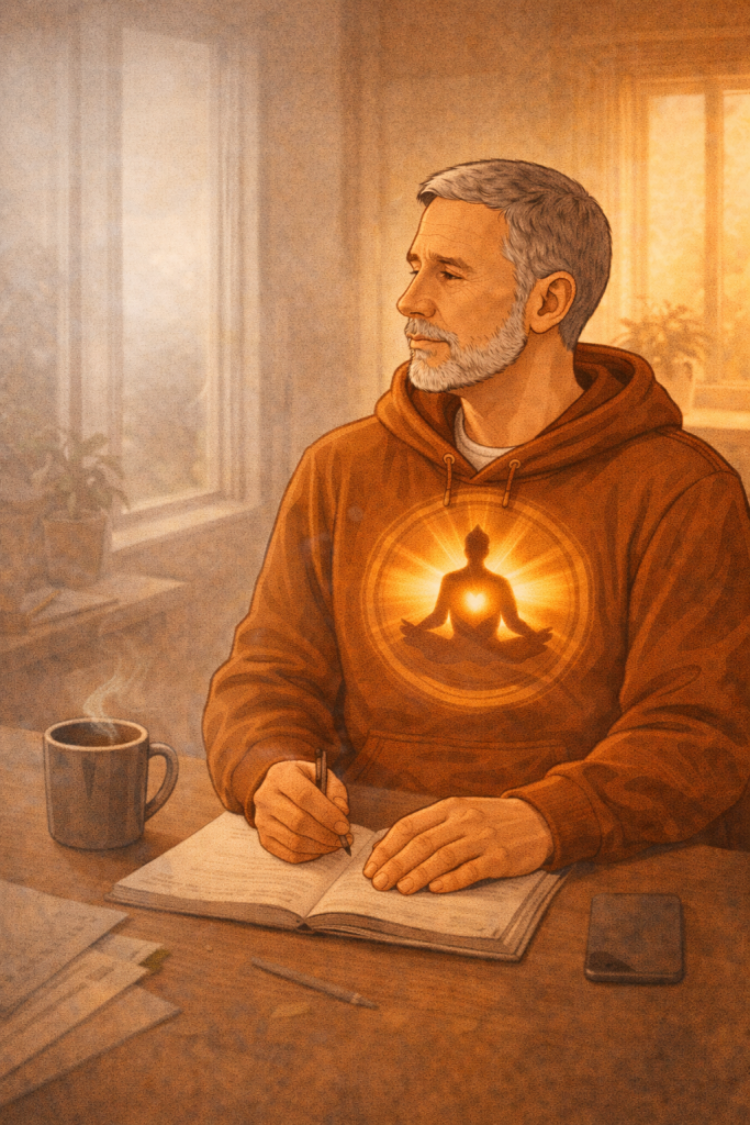 Illustration of a man sitting and contemplating.